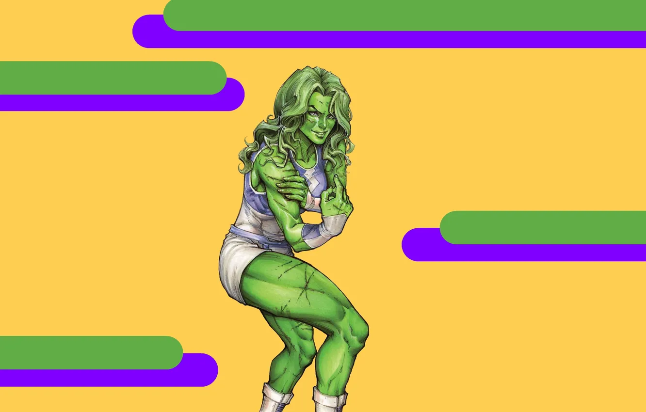 Photo wallpaper white, purple, green, hair, costume, gloves, MARVEL, She-Hulk
