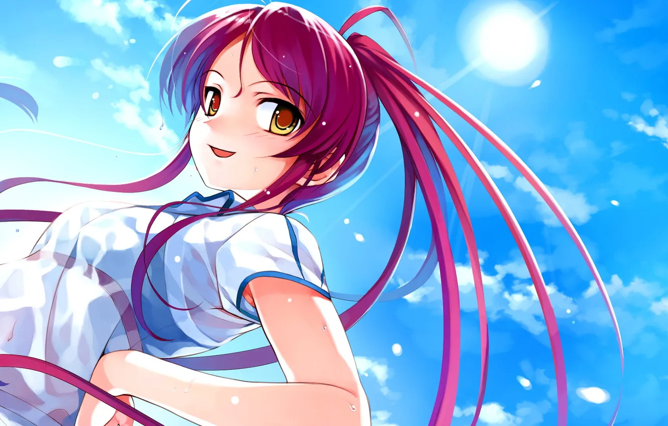 Photo wallpaper the sky, look, girl, smile, art, deep blue sky &amp; pure white wings, miyamae tomoka
