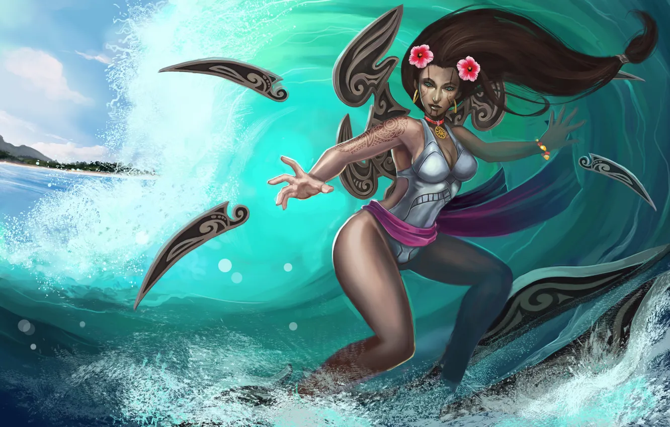 Photo wallpaper water, girl, squirt, weapons, the game, art, League of Legends, Irelia