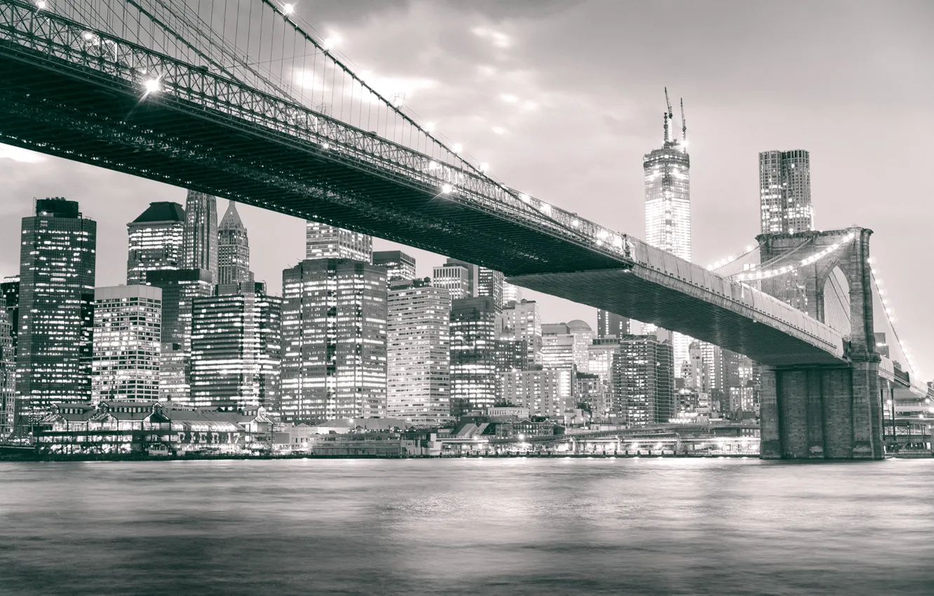 Photo wallpaper USA, United States, skyline, Manhattan, New York City, view, Brooklyn Bridge, buildings