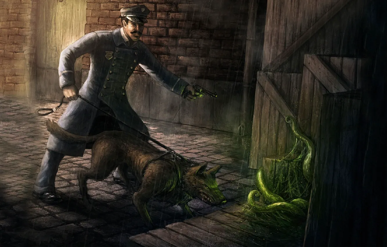 Photo wallpaper game, dog, man, Call of Cthulhu, Call of Cthulhu The Official Video Game