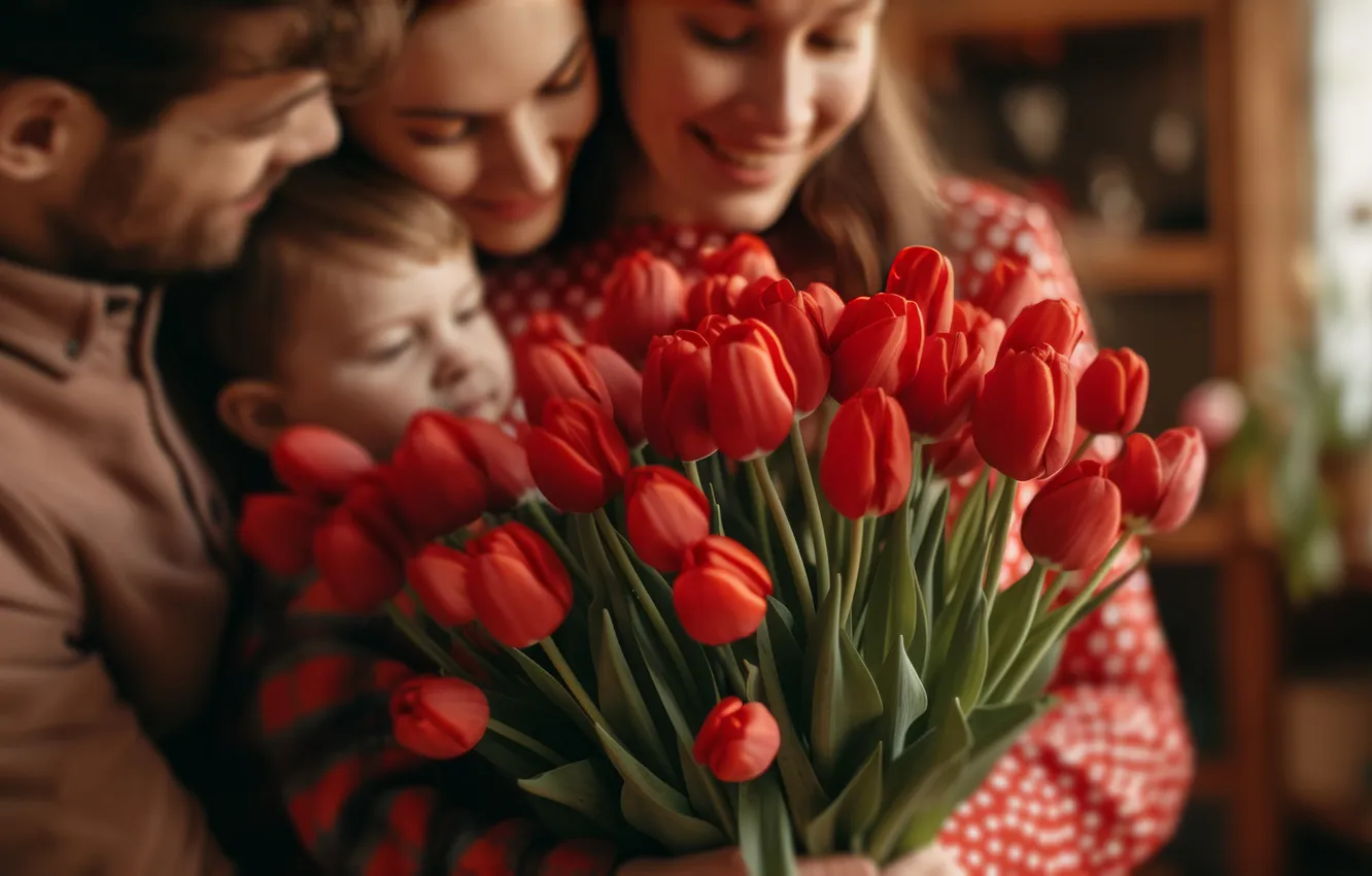 Photo wallpaper birthday, Valentine's day, flowers, universal holiday background, holiday, bouquet, AI art, tulips