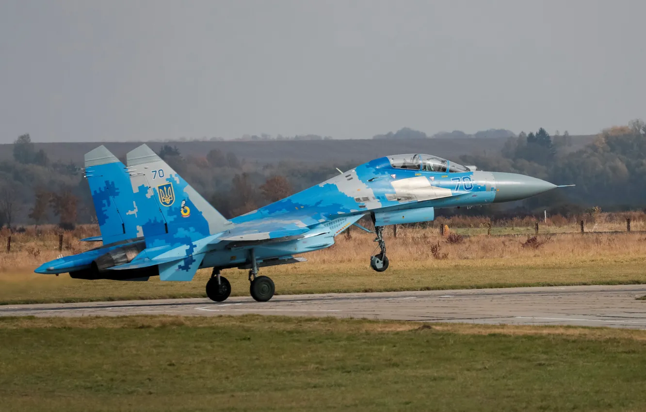 Photo wallpaper Fighter, Ukraine, Su-27, Su-27UB, Ukrainian air force