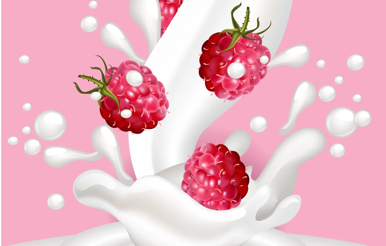 Photo wallpaper berries, raspberry, background, splash, milk