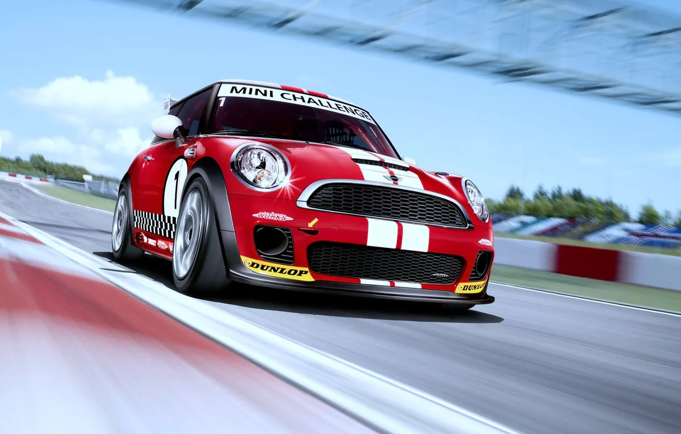 Photo wallpaper machine, speed, track, Mini cooper