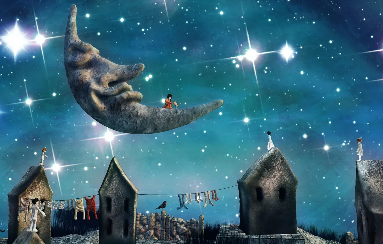 Photo wallpaper night, the city, the moon