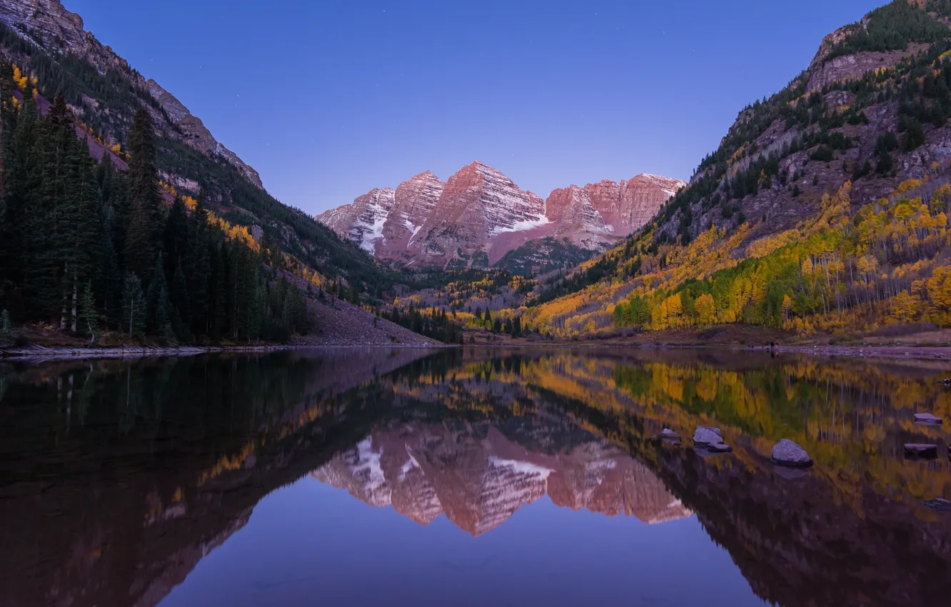 Photo wallpaper forest, the sky, mountains, nature, lake