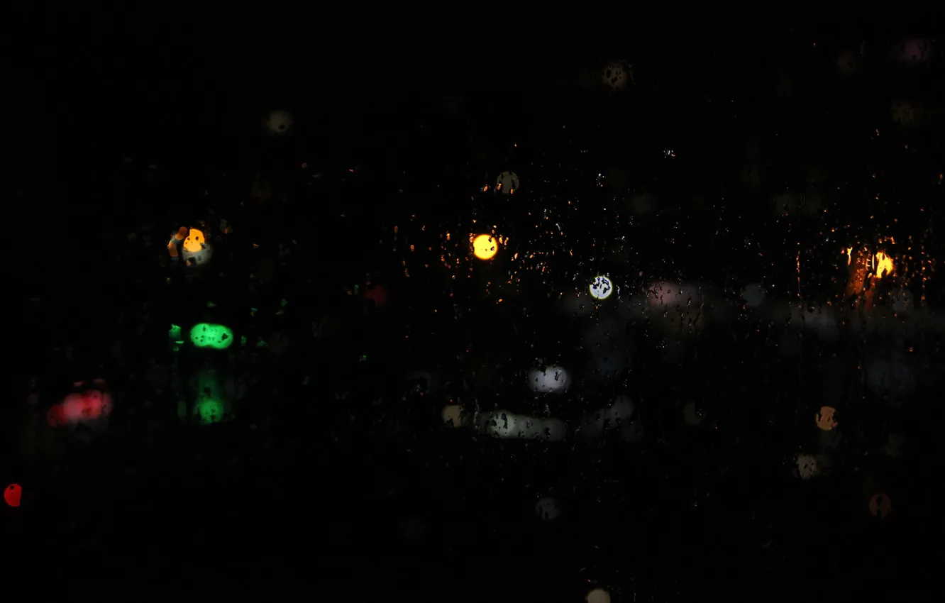 Photo wallpaper glass, night, lights, rasfokus, the lights are big