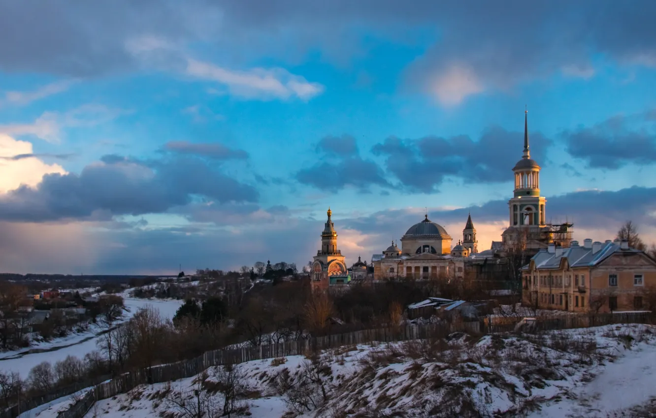 Photo wallpaper winter, snow, landscape, the city, Torzhok, The Boris and Gleb monastery, Alexander Lukin