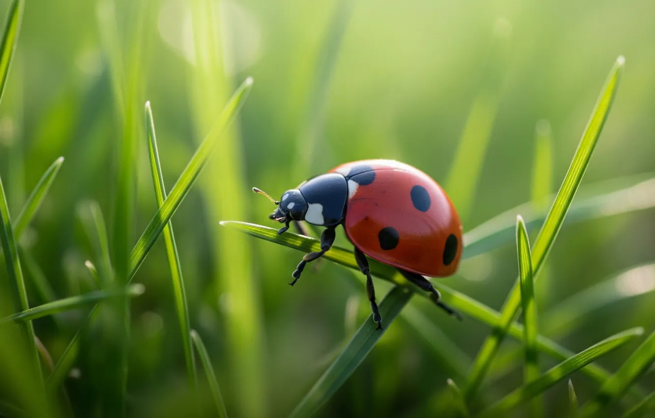 Photo wallpaper grass, macro, Wallpaper, ladybug, wallpaper, grass, macro, ladybug