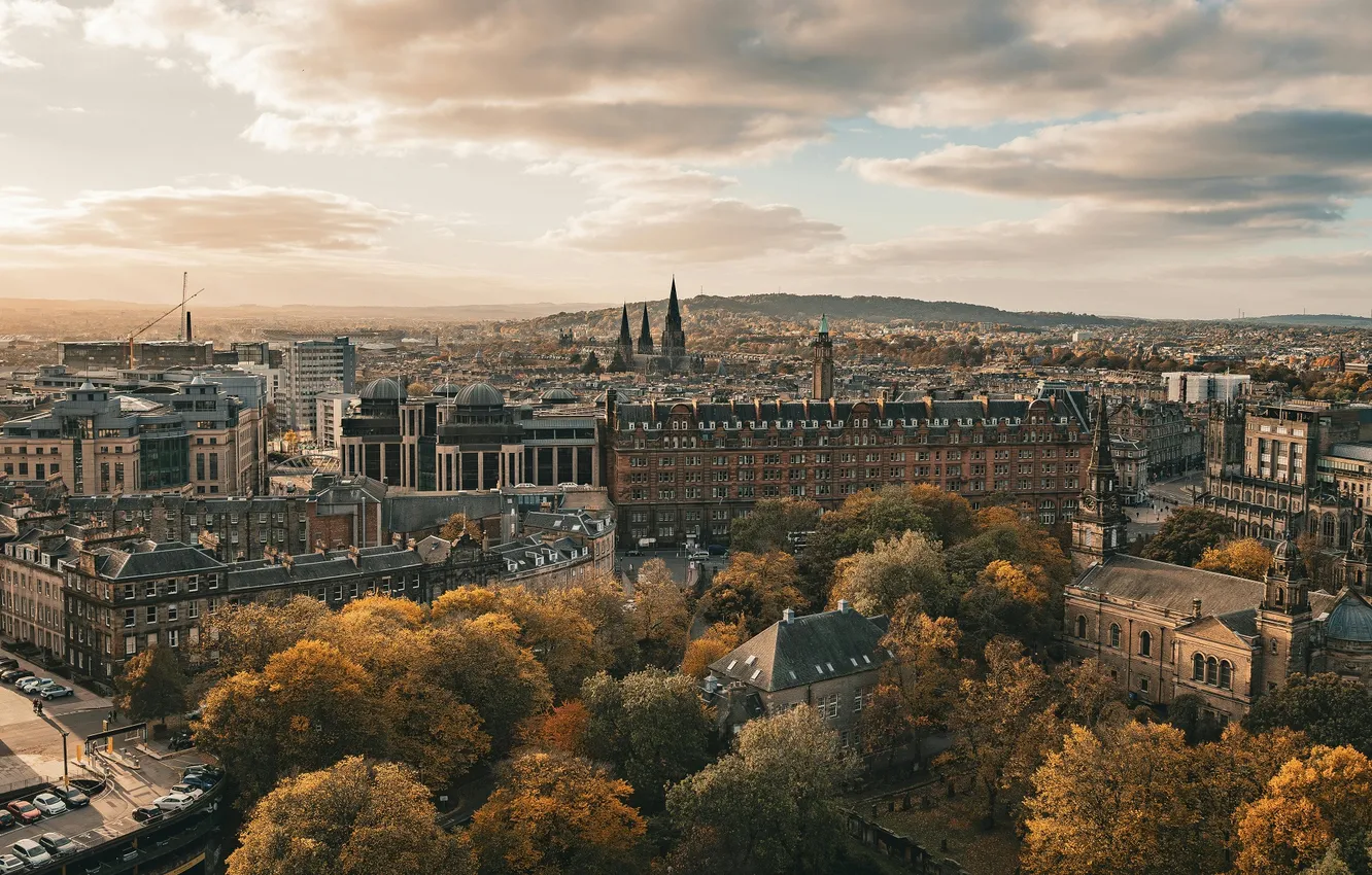 Photo wallpaper vehicle, clouds, cityscape, building, photography, city, Scotland, trees