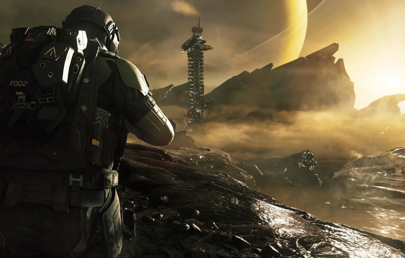 Photo wallpaper rocks, planet, construction, ring, GDB - CODInfinite Warfare