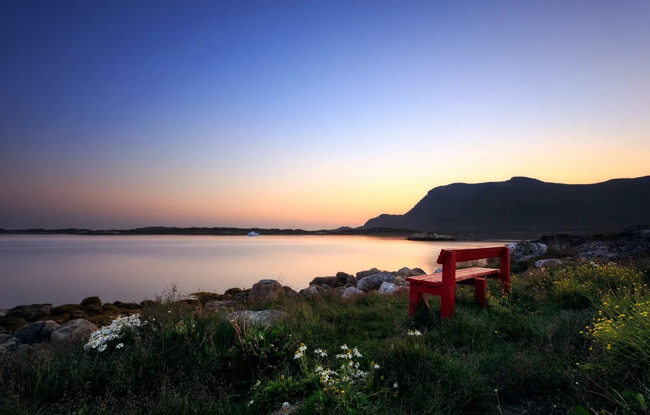 Photo wallpaper relax, calm, bench, peace, Greenland