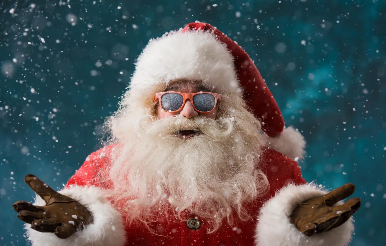 Photo wallpaper New Year, glasses, Christmas, fur, beard, Santa Claus, Santa Claus, Christmas