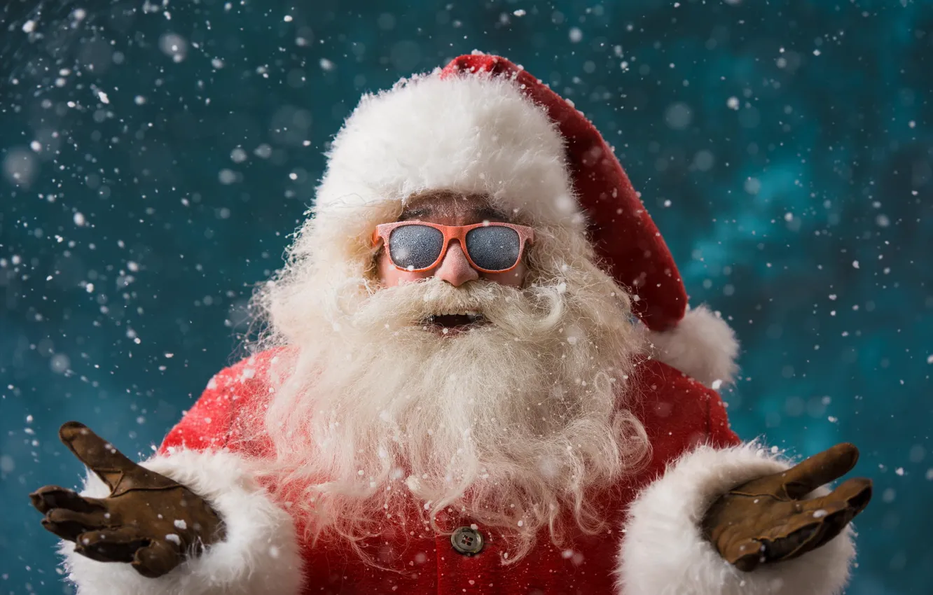 Photo wallpaper new year, glasses, Christmas, fur, beard, Santa Claus, Santa Claus, Christmas