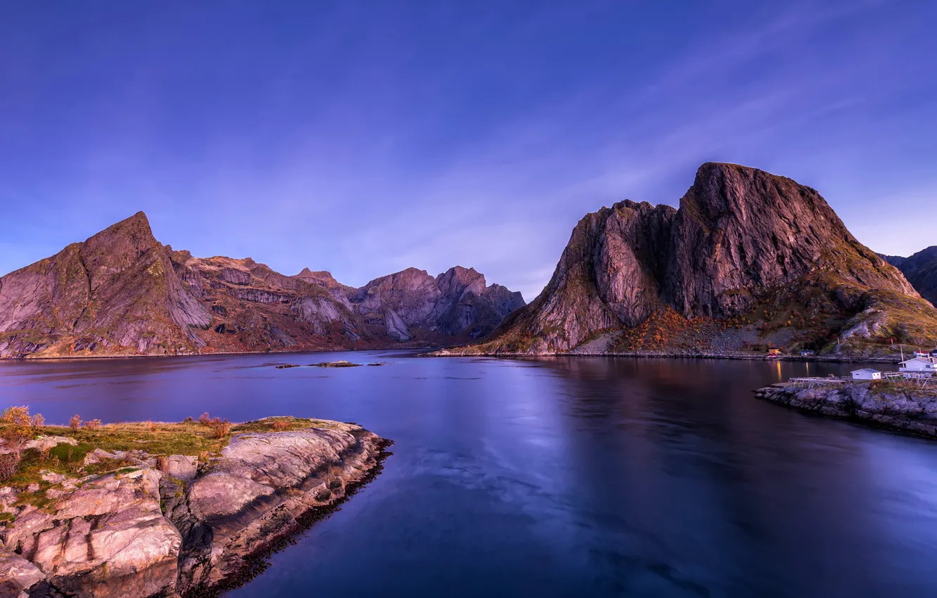 Photo wallpaper the sky, clouds, landscape, mountains, blue, nature, blue, stones