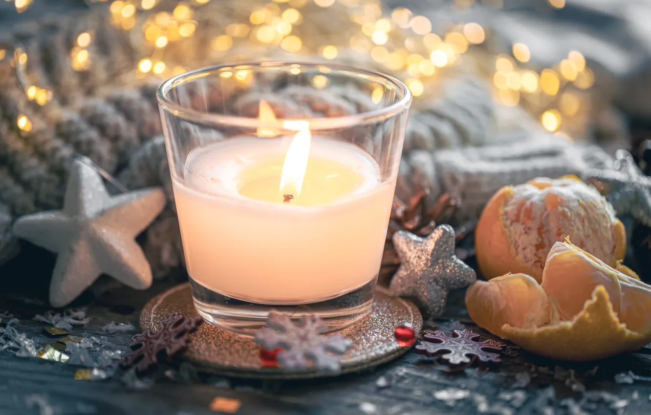 Photo wallpaper light, glass, comfort, holiday, Board, new year, candles, Christmas