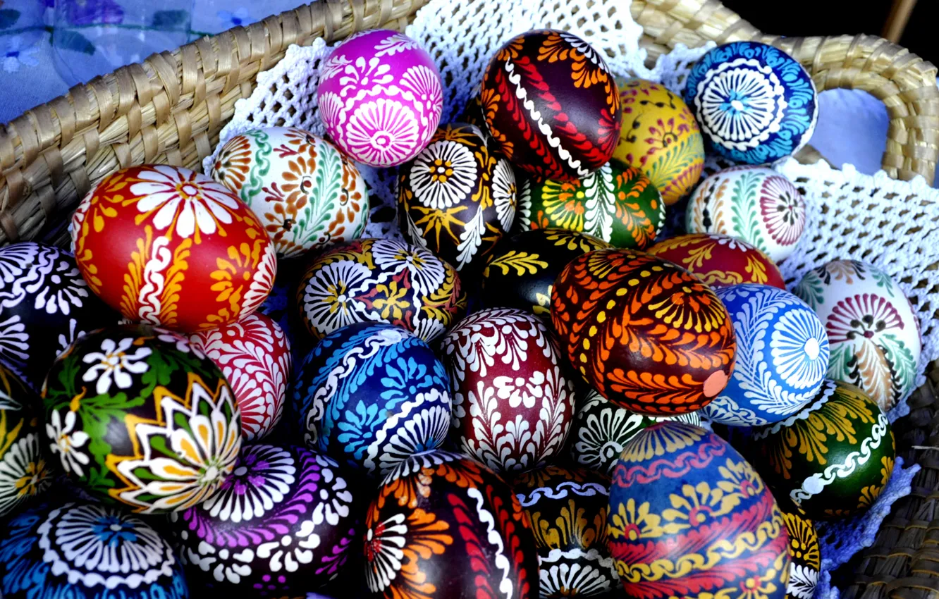 Photo wallpaper holiday, pattern, eggs, spring, blue, Easter, red, pink