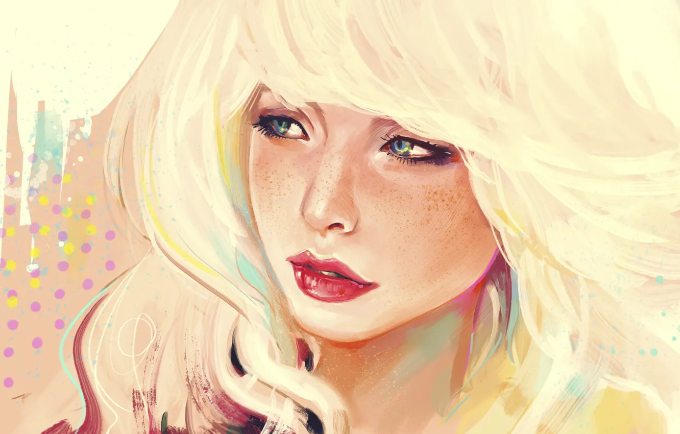 Photo wallpaper girl, figure, blonde, freckles