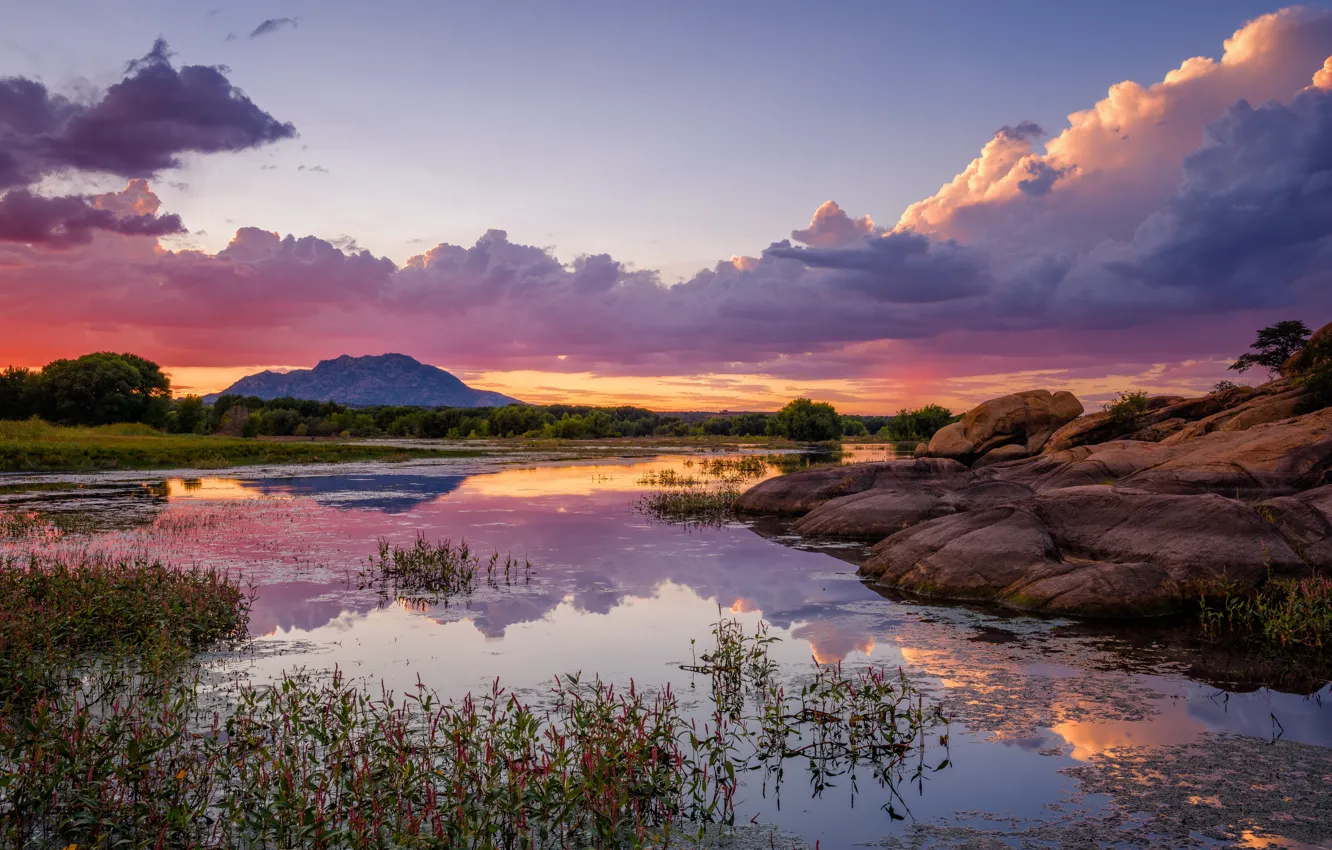 Photo wallpaper sunset, lake, the evening, USA, Prescott, Willow Lake