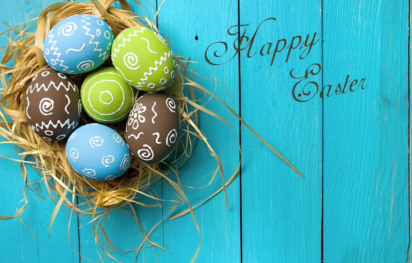 Photo wallpaper spring, colorful, Easter, wood, spring, Easter, eggs, decoration