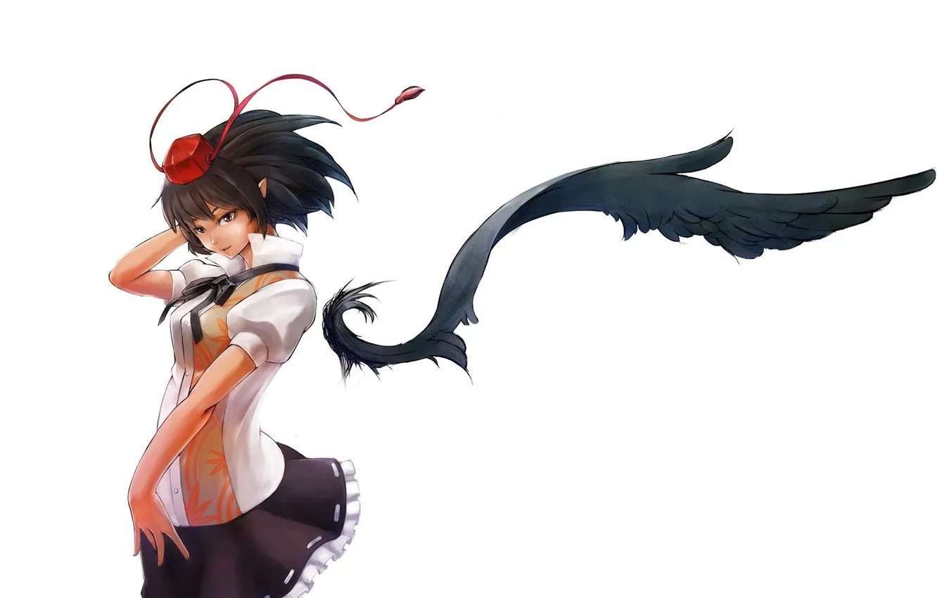 Photo wallpaper girl, wings, art, white background, touhou, shameimaru aya, solokov, Eshi
