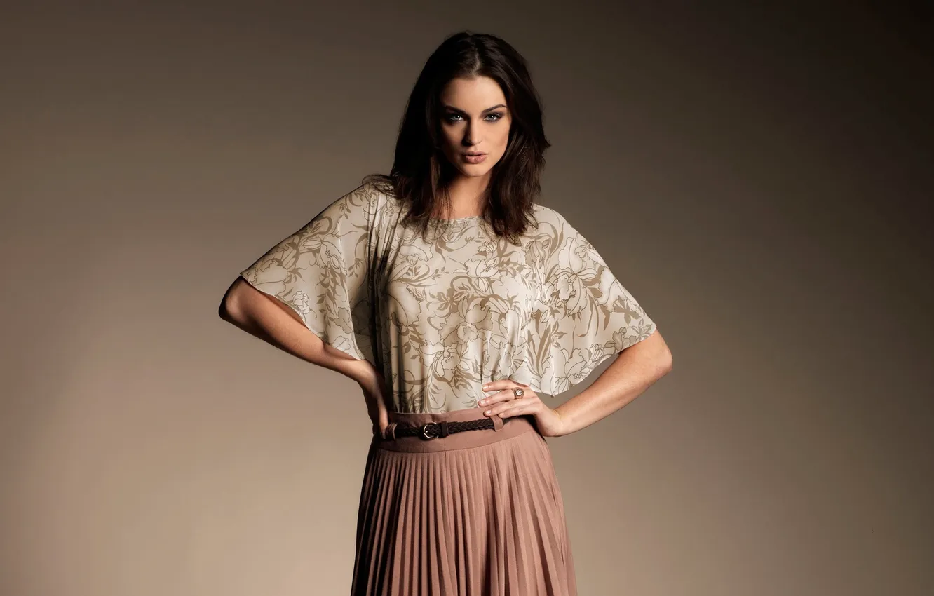 Photo wallpaper look, pose, background, hair, skirt, hands, makeup, strap