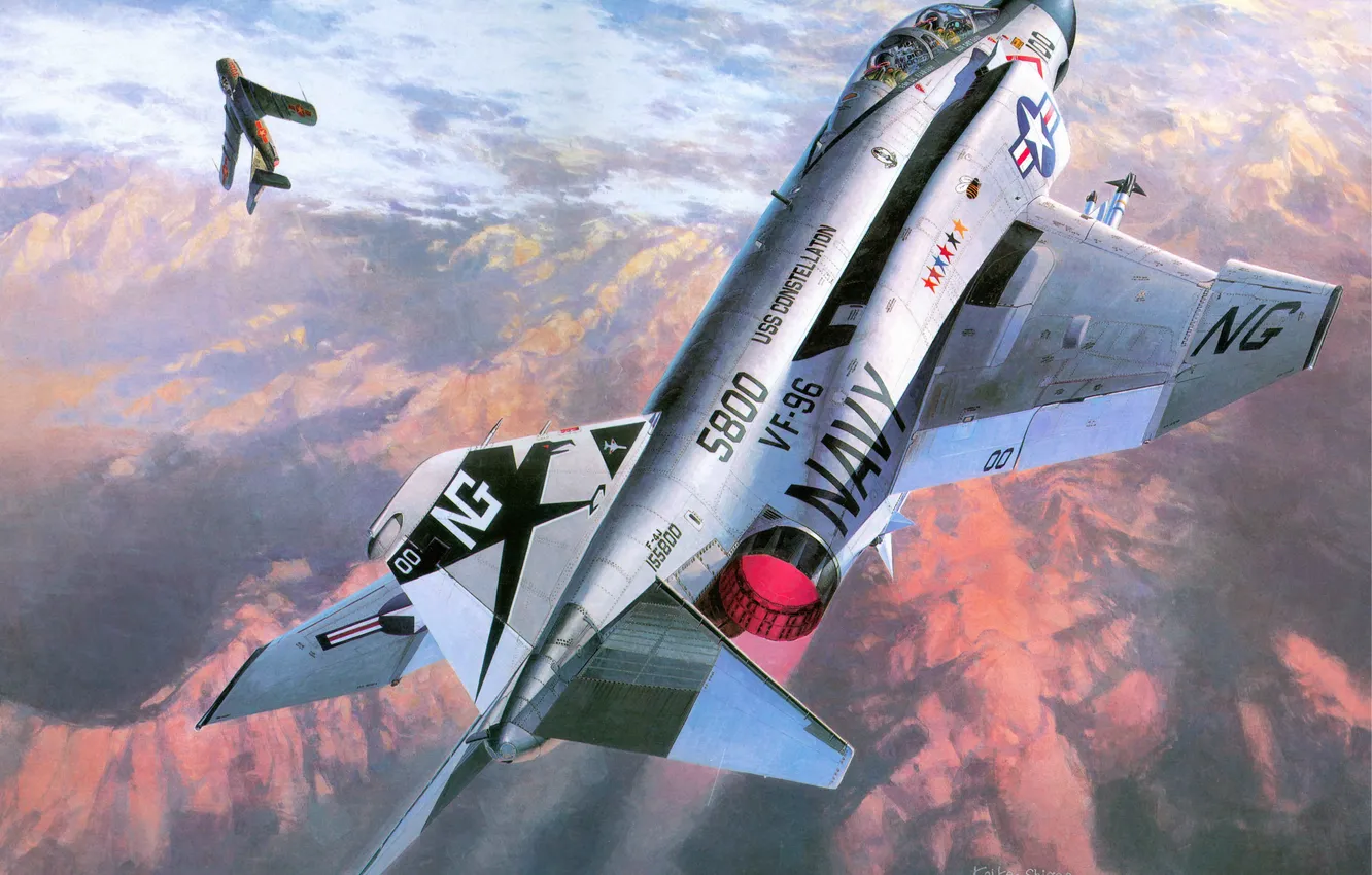 Photo wallpaper the sky, figure, fighter, American, BBC, aircraft, multipurpose, Phantom II