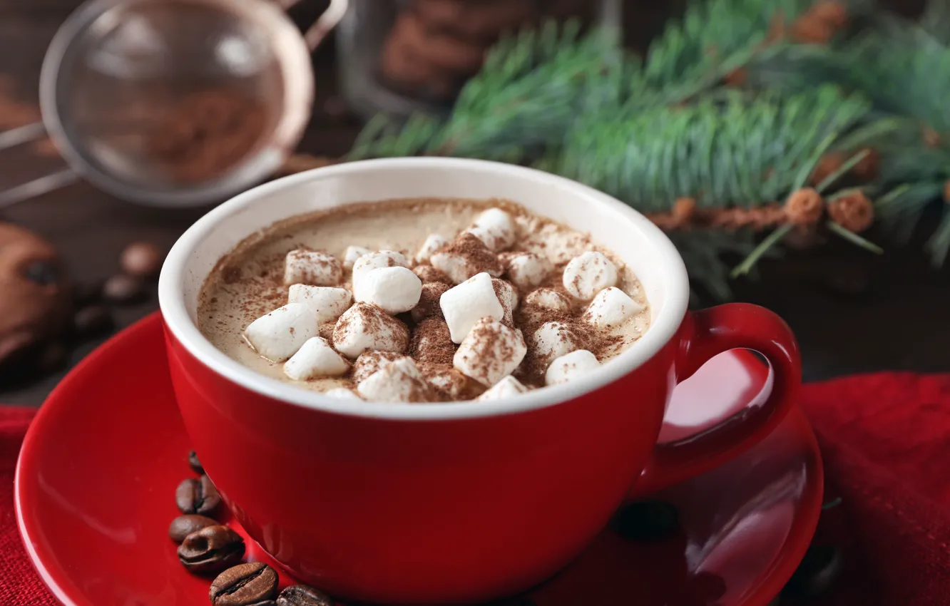 Photo wallpaper chocolate, hot, cup, chocolate, cocoa, cocoa, marshmallows, marshmallow