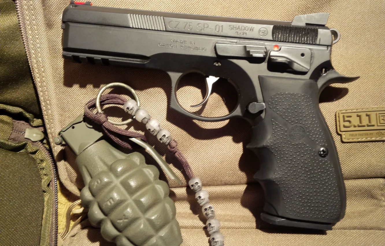 Photo wallpaper gun, pistol, weapon, grenade, hand grenade, CZ 75, skuul, ShadoZ 75 Shadow