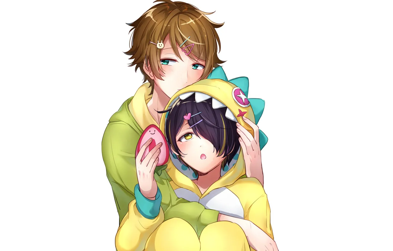 Photo wallpaper style, hugs, white background, guy, two, Ensemble Stars!, Ensemble stars