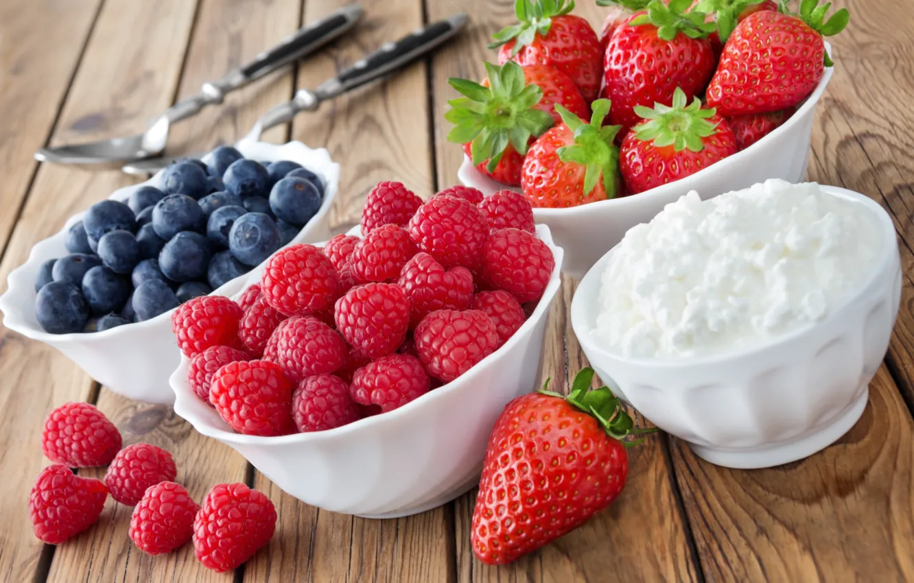 Photo wallpaper berries, raspberry, blueberries, strawberry, fresh, strawberry, blueberry, cheese