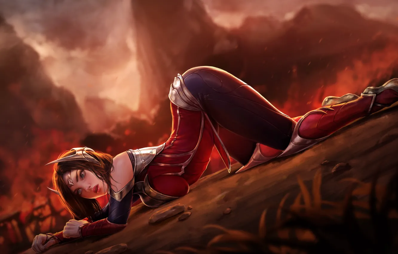 Photo wallpaper armor, blue eyes, League of Legends, bottom, back, Irelia, video games