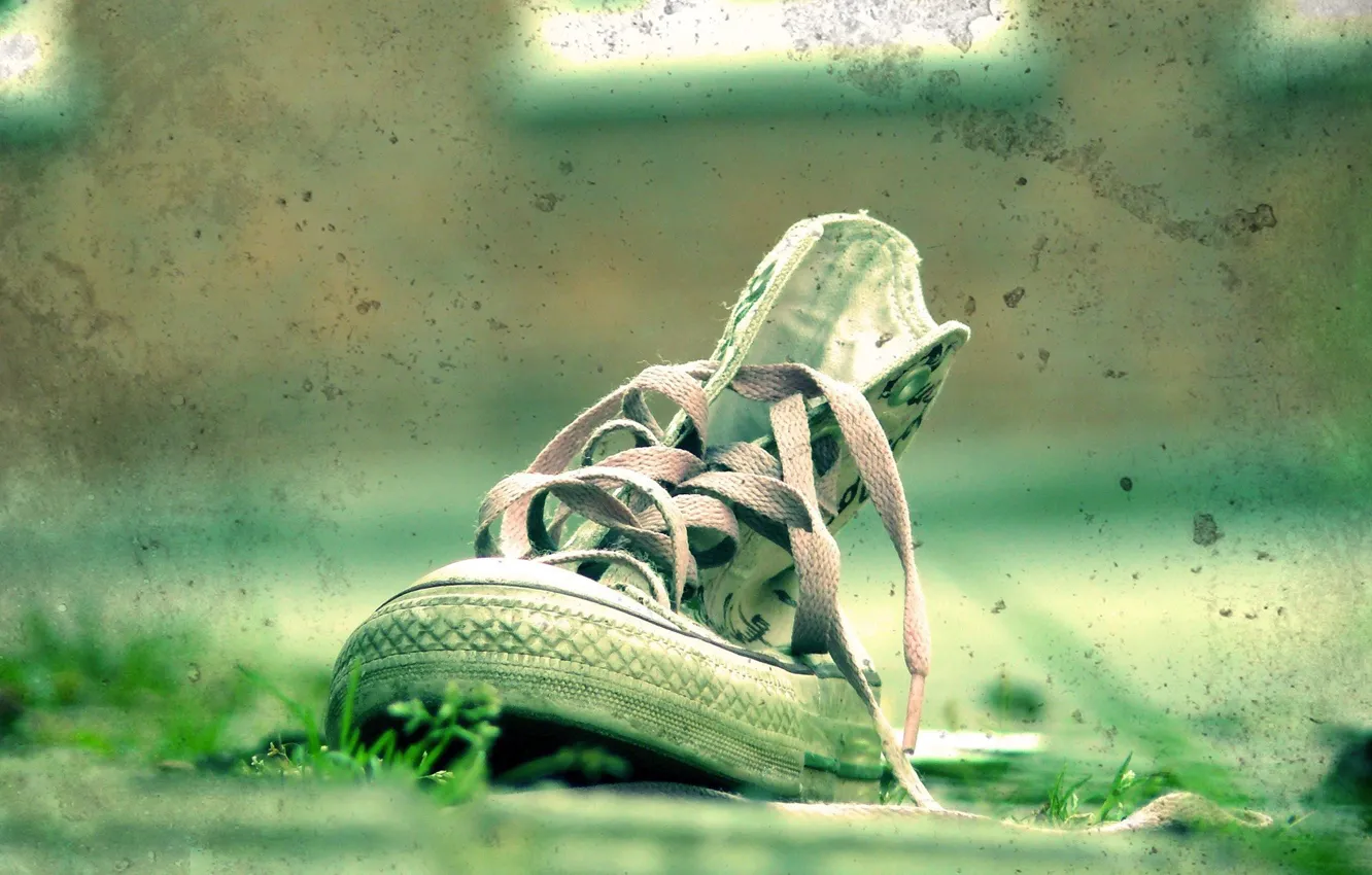Photo wallpaper sneakers, Grass, Green, spot