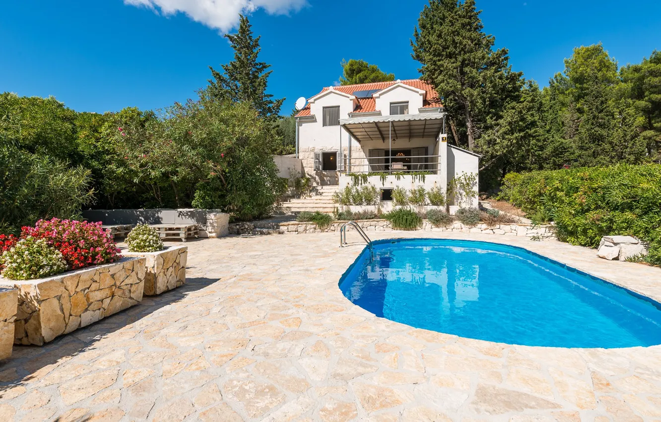 Photo wallpaper Villa, pool, garden, architecture, Croatia, the island of brac, Luxury Villa Velvet, Be