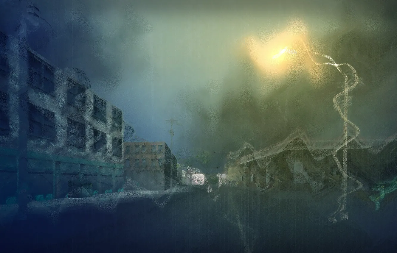 Photo wallpaper wave, rain, street, the evening, lights