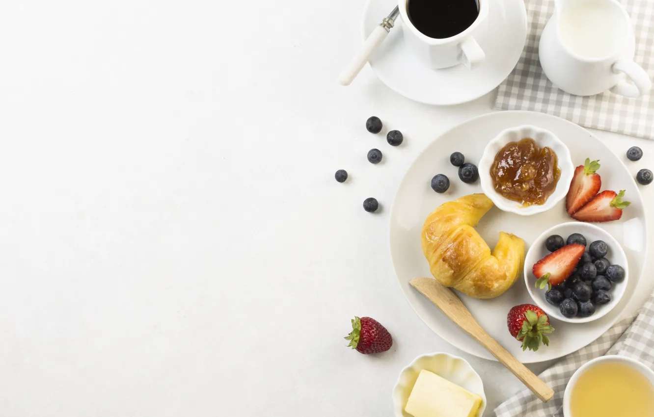 Photo wallpaper berries, coffee, Breakfast, juice, jam
