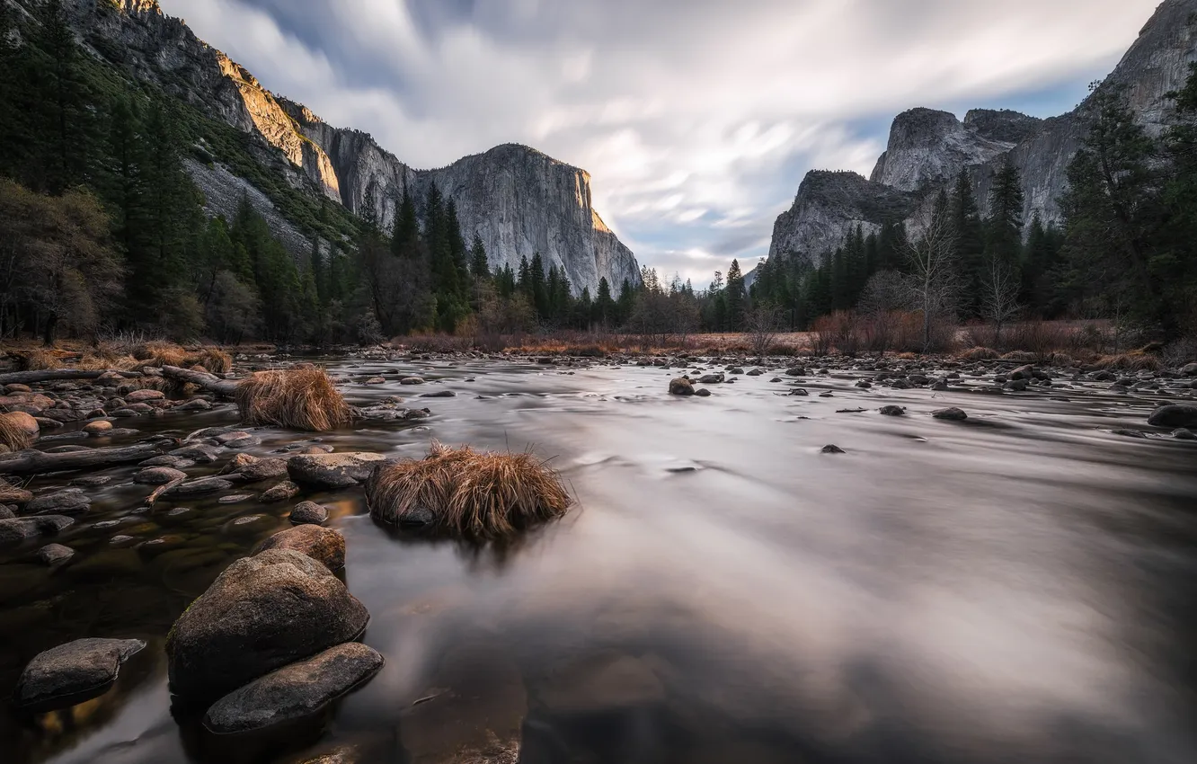 Photo wallpaper mountains, nature, river