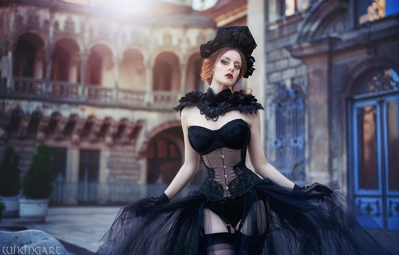 Photo wallpaper look, girl, nature, pose, style, makeup, costume, outfit