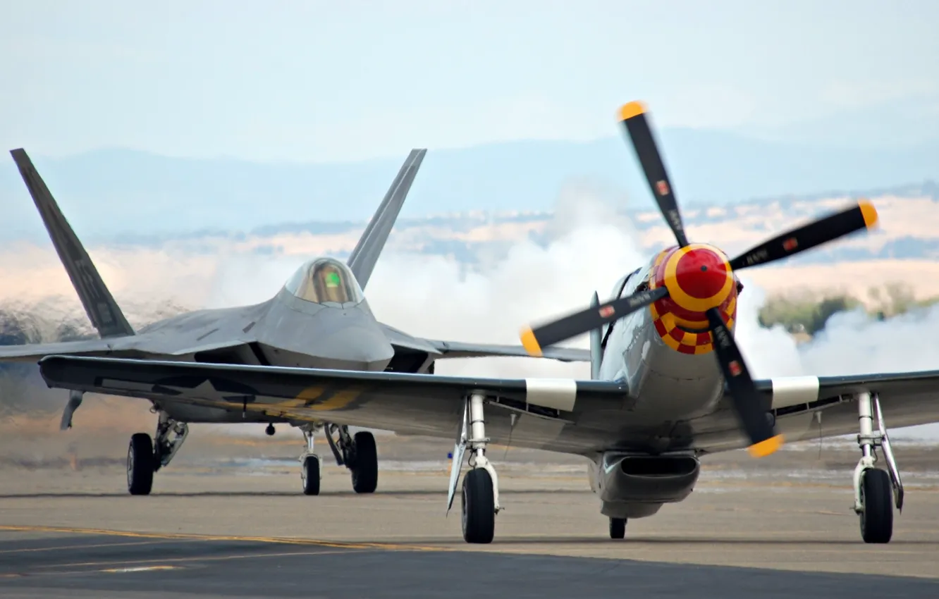 Photo wallpaper Mustang, fighters, F-22, Raptor, P-51