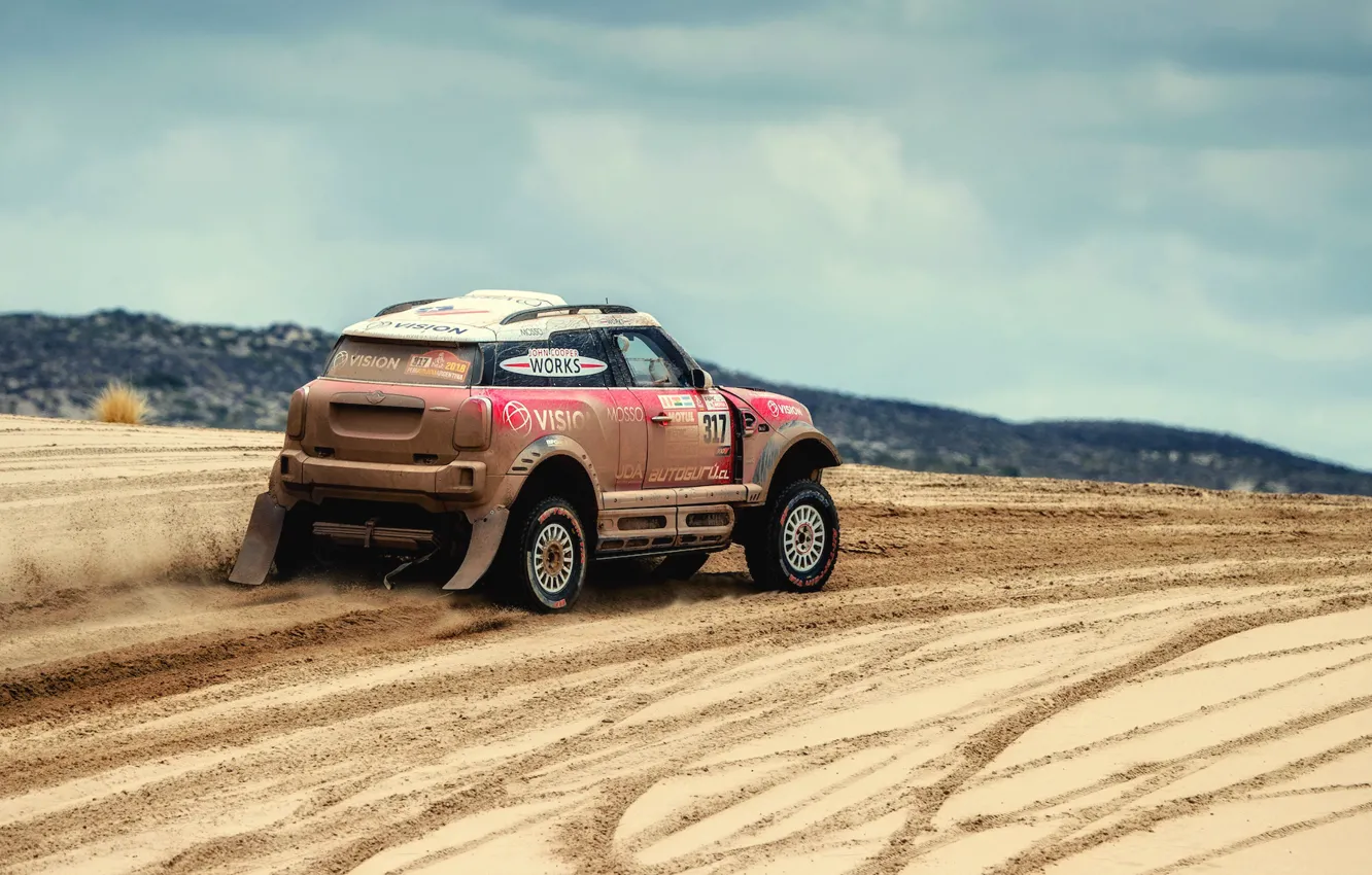 Photo wallpaper Sand, Auto, Mini, Sport, Desert, Speed, Race, Rally