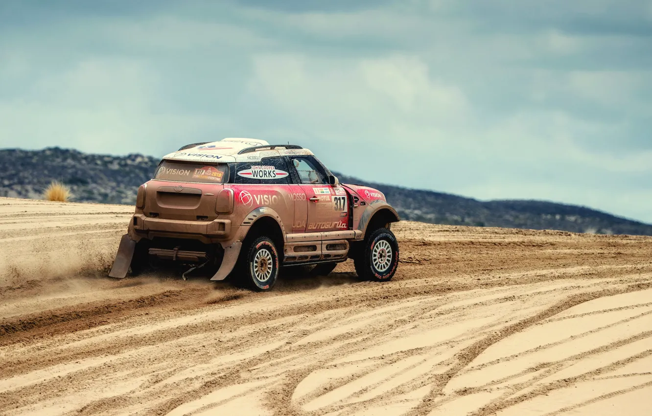 Photo wallpaper sand, auto, race, sport, desert, speed, Mini, SUV