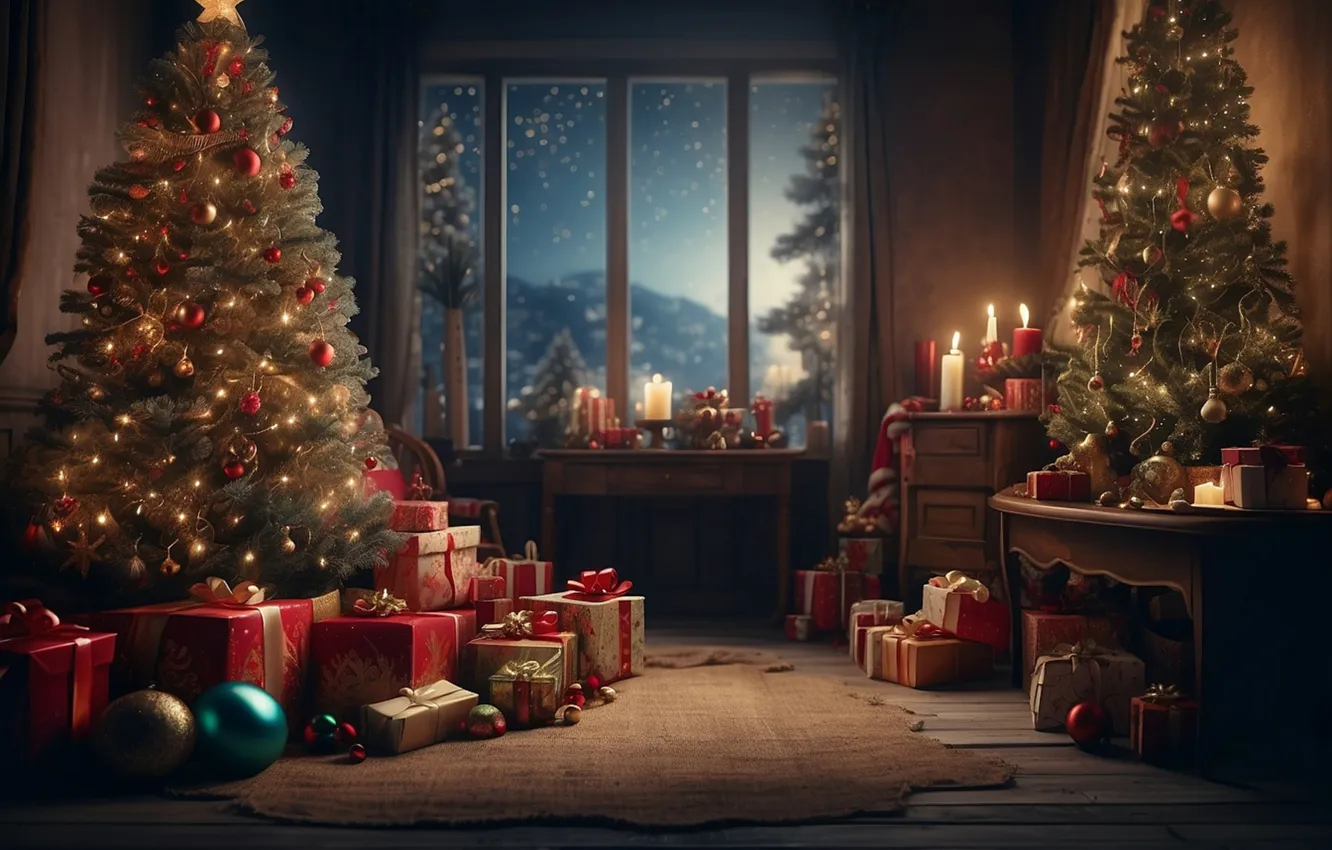 Photo wallpaper room, tree, new year, interior, Christmas, Christmas, view, tree