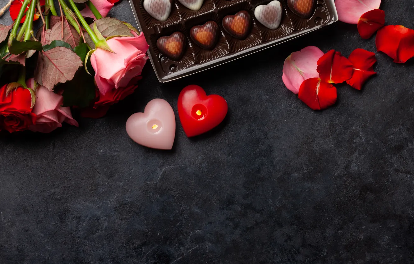Photo wallpaper love, flowers, gift, romance, chocolate, roses, love, happy