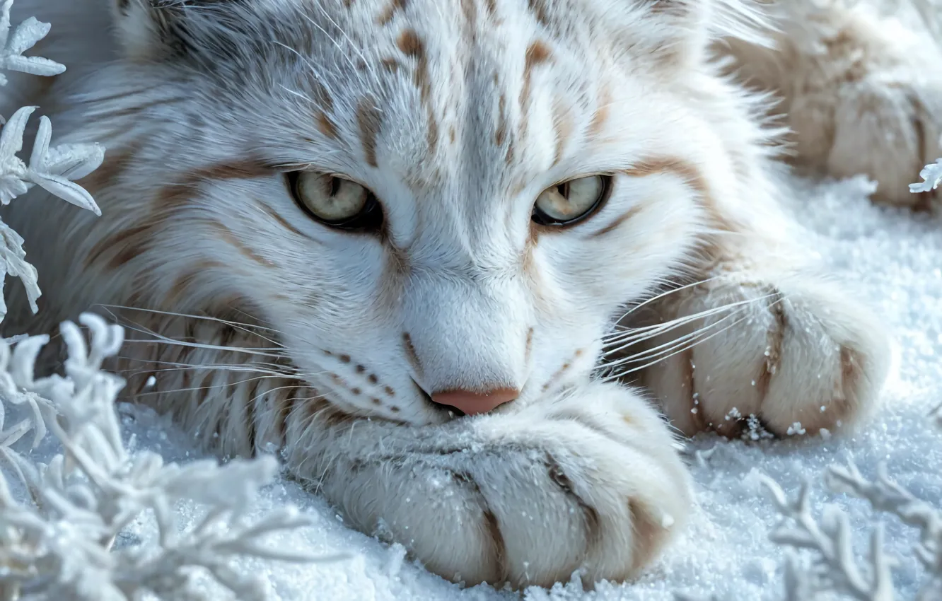 Photo wallpaper white, snow, lynx, neural network