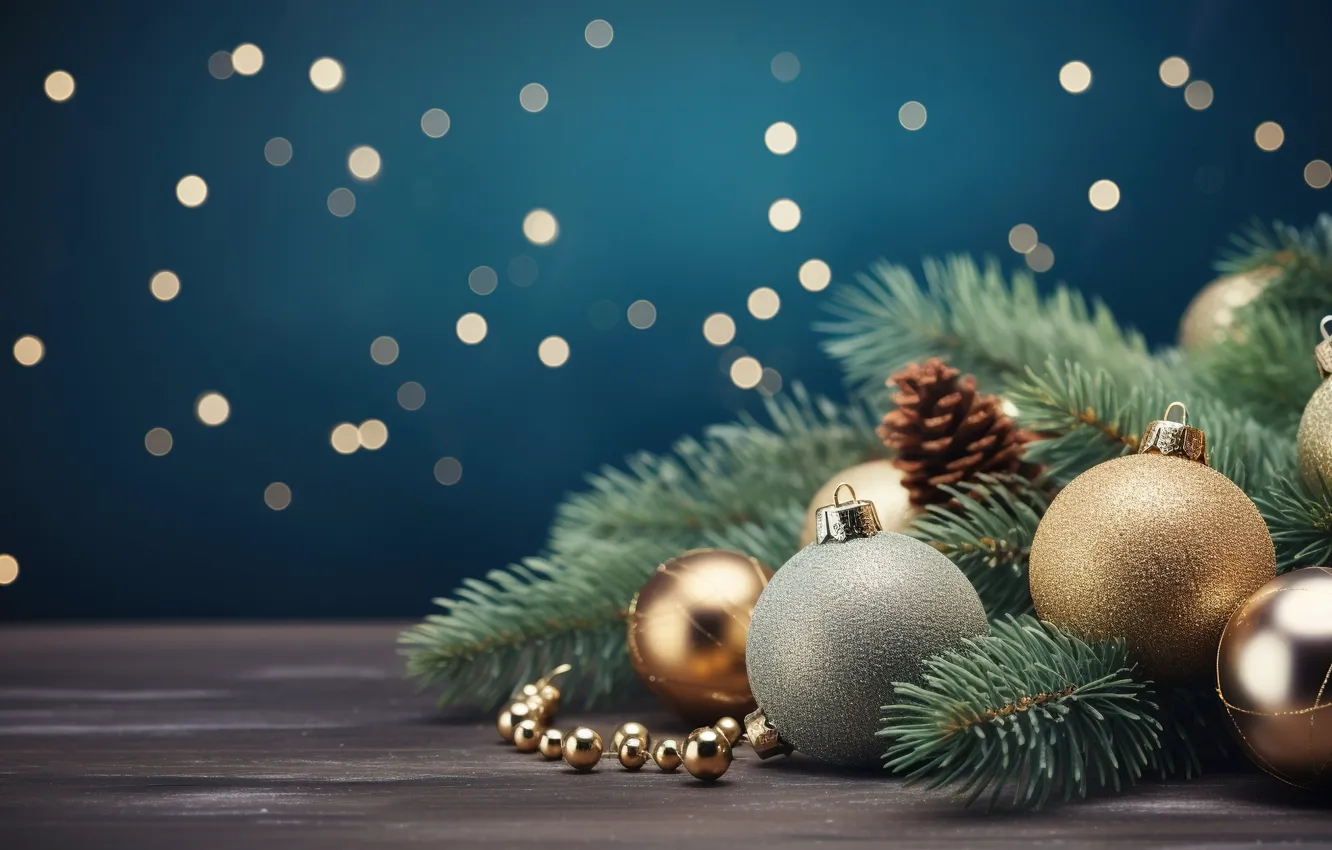 Photo wallpaper decoration, background, balls, new year, Christmas, golden, Christmas, balls