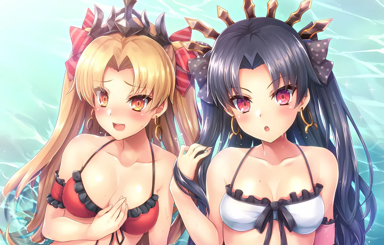 Photo wallpaper sexy, wet, cleavage, long hair, sea, girls, boobs, anime