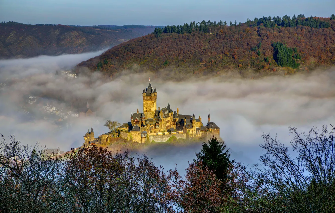 Photo wallpaper the city, fog, photo, castle, Germany, Cochem, Castle