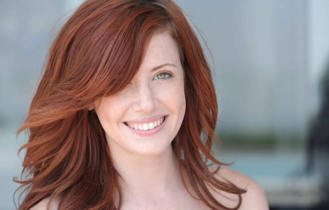 Photo wallpaper girl, face, smile, freckles, red, Maryjane