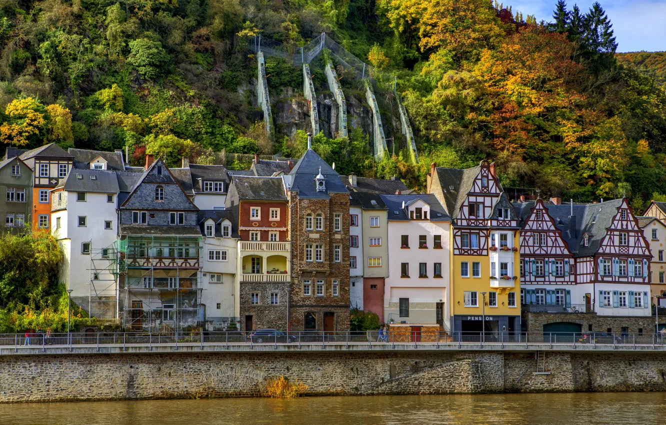 Photo wallpaper forest, mountains, the city, home, Germany, slope, Cochem